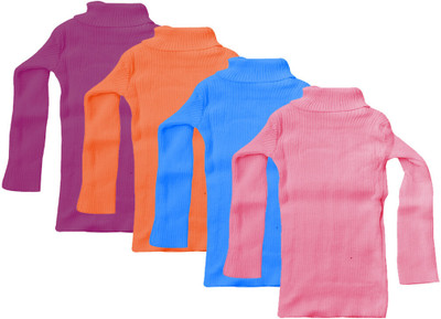 TBMANIA Self Design High Neck Casual Girls Multicolor Sweater