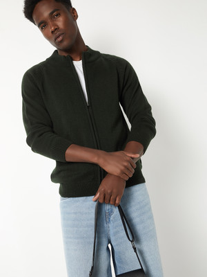 MAX Solid Round Neck Casual Men Green Sweater