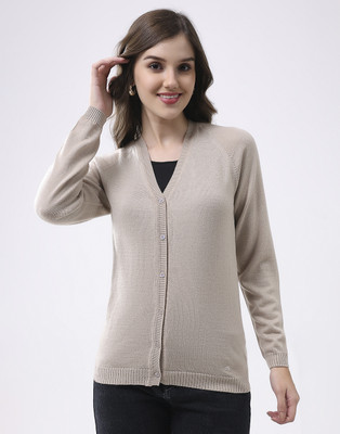 MONTE CARLO Self Design V Neck Casual Women Beige Sweater