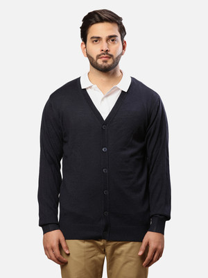 Raymond Solid Round Neck Casual Men Dark Blue Sweater