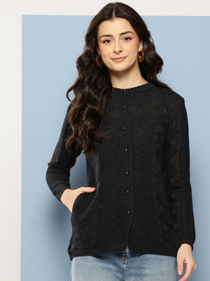 Roadster Embellished Round Neck Casual Women Black Sweater