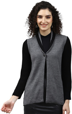 MONTE CARLO Solid Collared Neck Casual Women Black Sweater