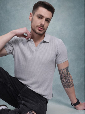 Roadster Self Design V Neck Casual Men Grey Sweater
