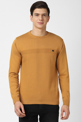 PETER ENGLAND Self Design Crew Neck Casual Men Yellow Sweater