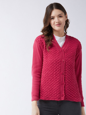 Pivl Woven V Neck Casual Women Pink Sweater