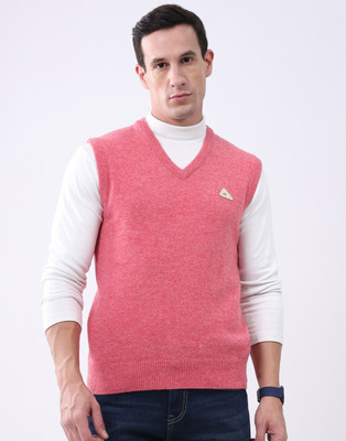MONTE CARLO Self Design V Neck Casual Men Pink Sweater