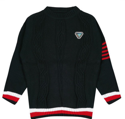clapkids Woven Round Neck Casual Baby Boys & Baby Girls Black Sweater