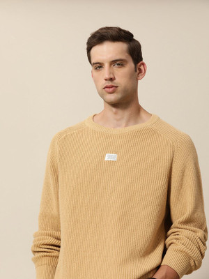 Mr Bowerbird Self Design Round Neck Casual Men Brown Sweater