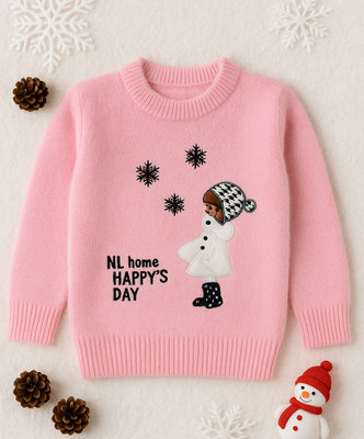 MStyle Woven Round Neck Casual Girls Pink Sweater