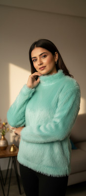 SREEN LAYERZZ Solid High Neck Casual Women Light Green Sweater