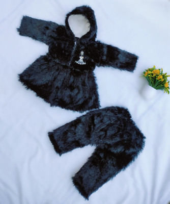 SVAHA Solid Hooded Neck Casual Baby Girls Black Sweater