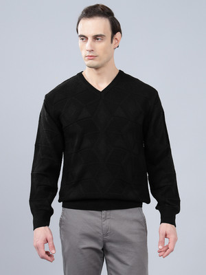CANTABIL Self Design V Neck Casual Men Black Sweater