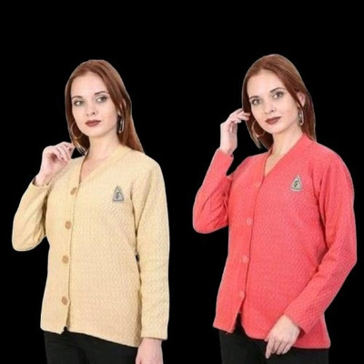 LUXURIOUS DESIGN Self Design V Neck Casual Women Multicolor Sweater