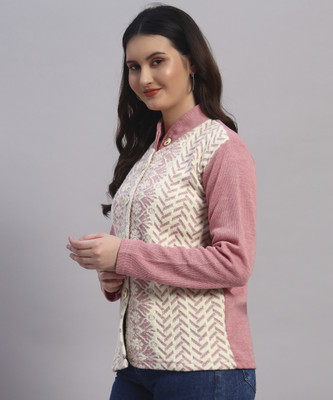 MOD YOUNG Printed Mandarin Neck Casual Women Pink Sweater