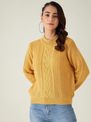 Modeve Self Design Round Neck Casual Women Yellow Sweater