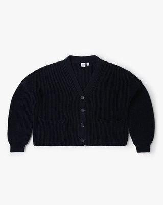 GAP Solid V Neck Casual Girls Black Sweater