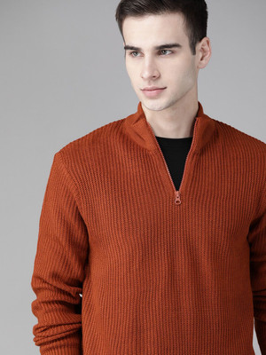 Roadster Solid High Neck Casual Men Red Sweater