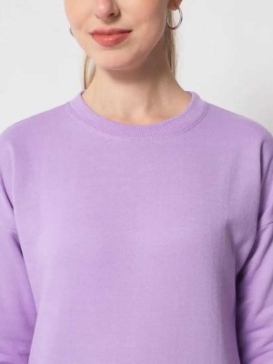 ZYLUTE Solid Round Neck Casual Women Purple Sweater