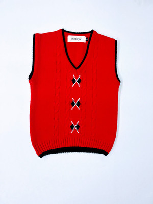 Modstyle Self Design V Neck Casual Baby Boys & Baby Girls Red Sweater