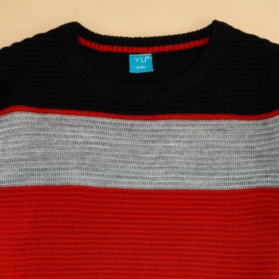 YU by Pantaloons Striped Round Neck Casual Boys Black Sweater