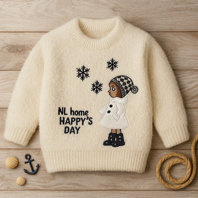 MStyle Woven Round Neck Casual Girls White Sweater