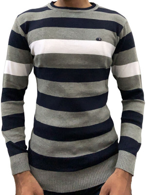 FORWARDS Striped Crew Neck Casual Men Grey Sweater