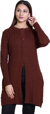 Ogarti Woven Round Neck Casual Women Brown Sweater