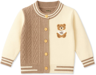 KIdbea Colorblock Round Neck Casual Baby Girls Beige Sweater