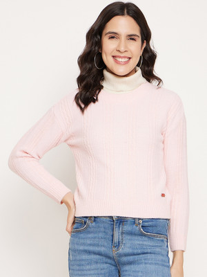 DUKE Self Design Round Neck Casual Women Pink Sweater