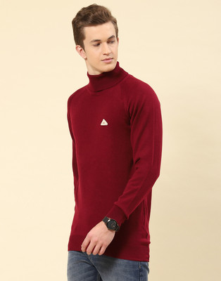 MONTE CARLO Solid High Neck Casual Men Red Sweater