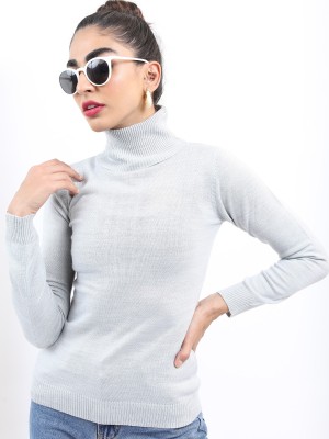 KETCH Solid High Neck Casual Women Grey Sweater