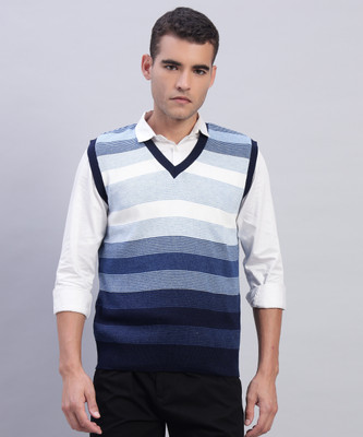 WILLEY Self Design V Neck Casual Men Blue Sweater