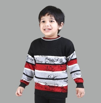 GTwo Striped Round Neck Casual Baby Boys Black Sweater