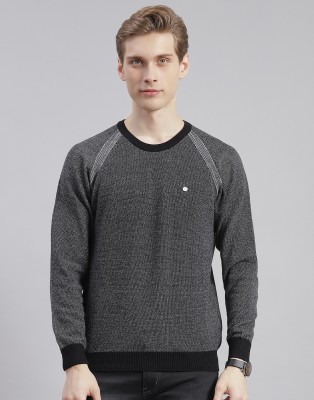 MONTE CARLO Solid Round Neck Casual Men Black Sweater