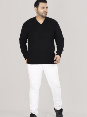 Sztori Self Design V Neck Casual Men Black Sweater