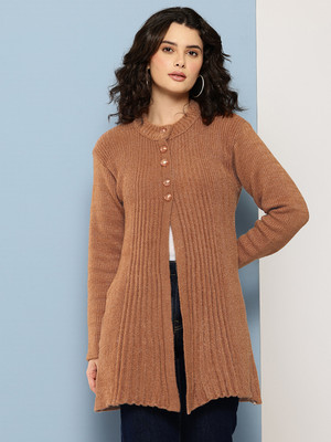 METRONAUT Solid Collared Neck Casual Women Brown Sweater