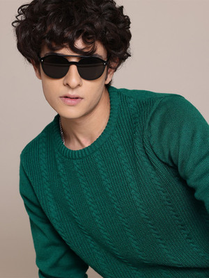 Roadster Solid Round Neck Casual Men Green Sweater