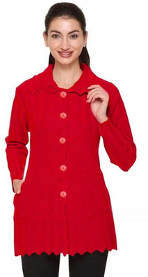 Shunit creation Self Design Round Neck Lounge Wear Women Red Sweater