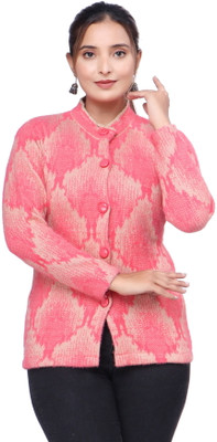 Pipasa Self Design Mandarin Neck Casual Women Red Sweater