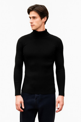 COPEHI Solid High Neck Casual Men Black Sweater
