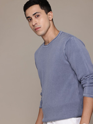 Roadster Solid Round Neck Casual Men Grey Sweater