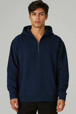 vownz Solid Hooded Neck Casual Men Dark Blue Sweater