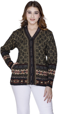 aarbee Floral Print V Neck Casual Women Multicolor Sweater