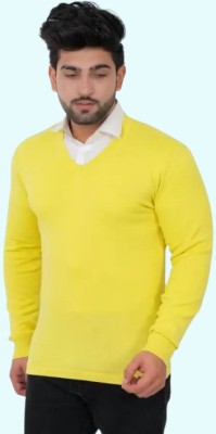 ZAKOD Solid V Neck Casual Men Yellow Sweater