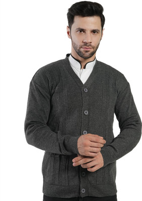 Life and style Self Design V Neck Casual Men Grey Sweater