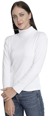 shubam enterprises Solid High Neck Casual Women White Sweater