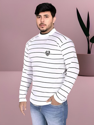WILLEY Striped, Colorblock Round Neck Casual Men White Sweater