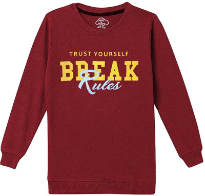 MIST N FOGG Printed Round Neck Casual Boys Maroon Sweater