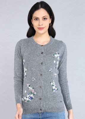 MONTE CARLO Embroidered Round Neck Casual Women Grey Sweater