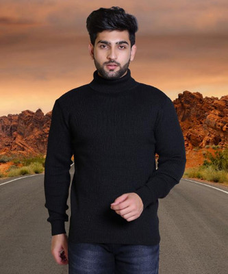 jorden4u Solid Turtle Neck Casual Men Black Sweater